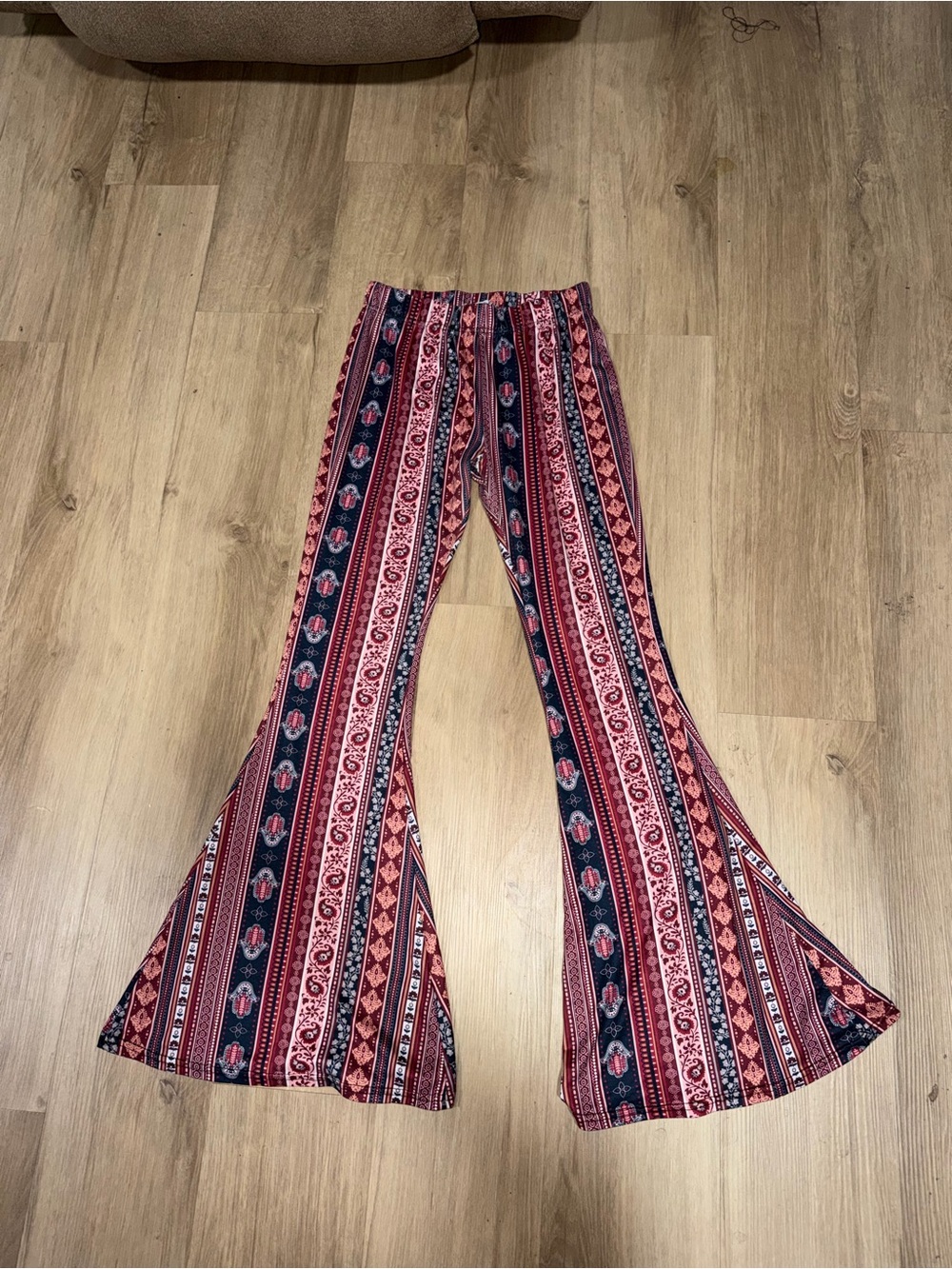 Daisy Red & Navy Boho Stripe Flare Pants